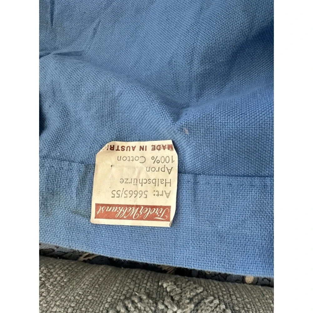 1 Vintage 100% Cotton Apron Embroidered Blue Tie Large Pockets Austrian